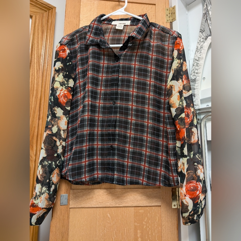 Plaid and Floral Sheet Blouse - Extra Small